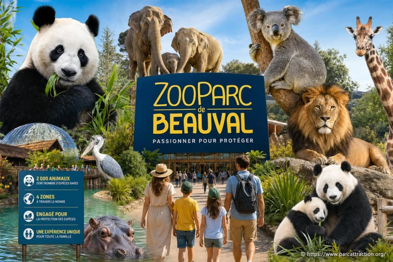 Famille visitant zoo avec animaux sauvages